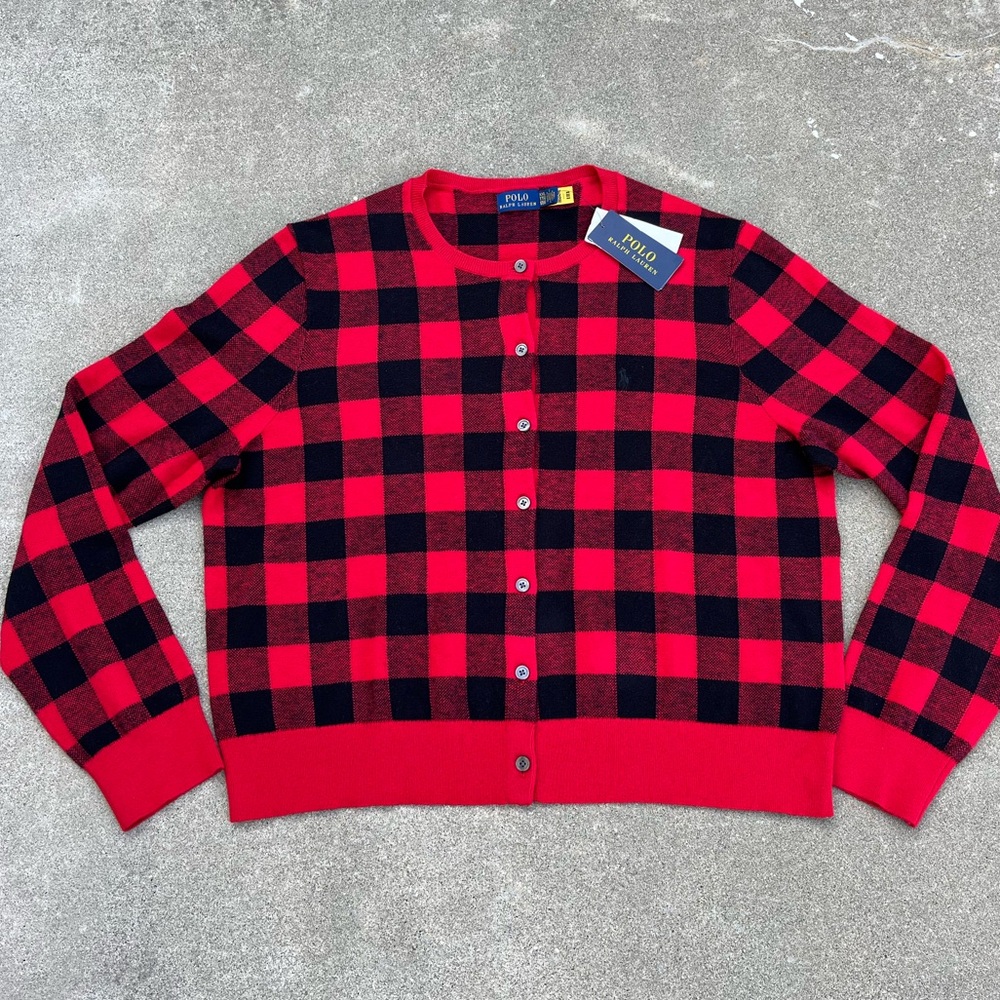 NWT Polo Ralph Lauren Plaid Cotton Wool Cardigan Sweater Women’s Size XXL